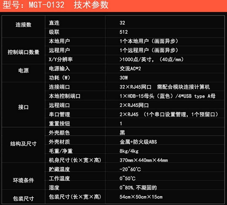 MGT-0132遠(yuǎn)程IP數(shù)字矩陣式一本地一遠(yuǎn)程一控32口產(chǎn)品參數(shù)