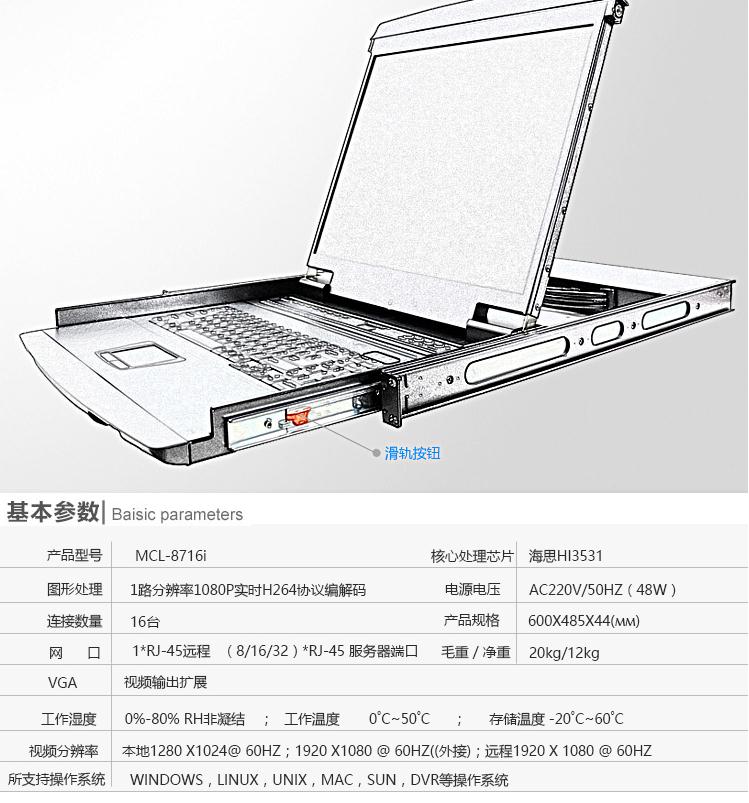 MCL-8716I麥森特17英寸16口IP遠程kvm切換器產品參數和產品圖